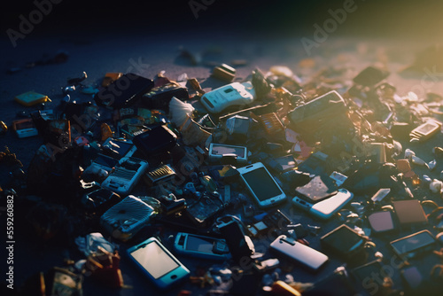 The heap of old waste mobile phones, Generative Ai photo