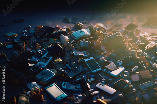 The heap of old waste mobile phones, Generative Ai