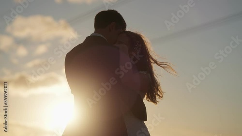 Close up of loving couple slow dancing on wedding day photo