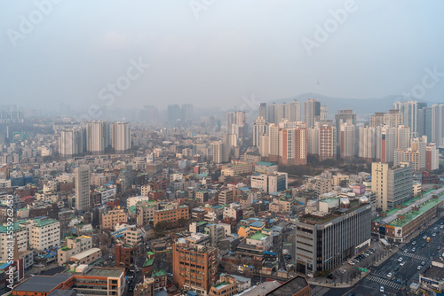 Cityscape of Seoul capital of South Korea on a smoggy day