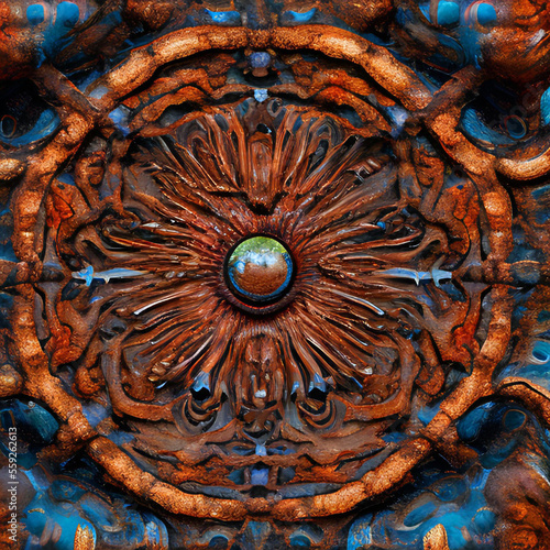 Abstract rust iron flower with steel tubes ornament background