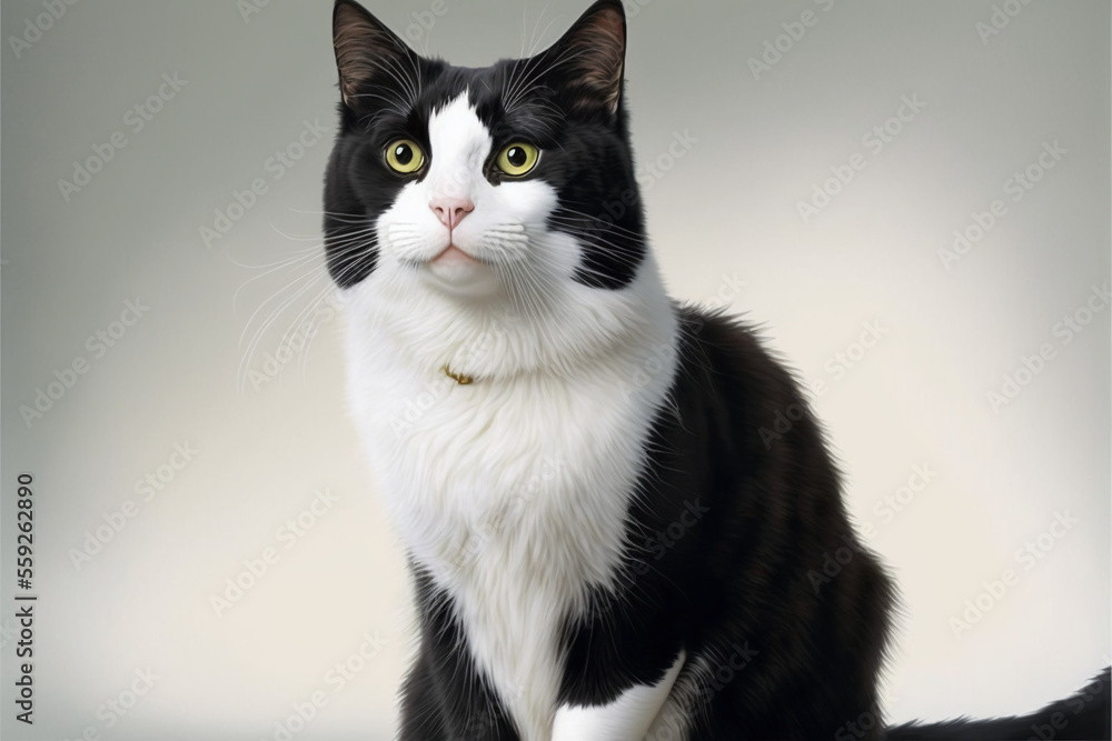 Tuxedo cat, cat with black and white or other colored fur. Generative AI.