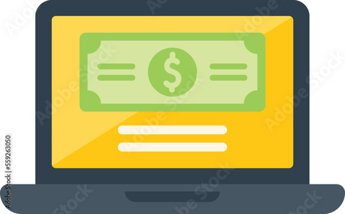 Laptop online money charity icon flat vector. Donate volunteer. Gift heart isolated