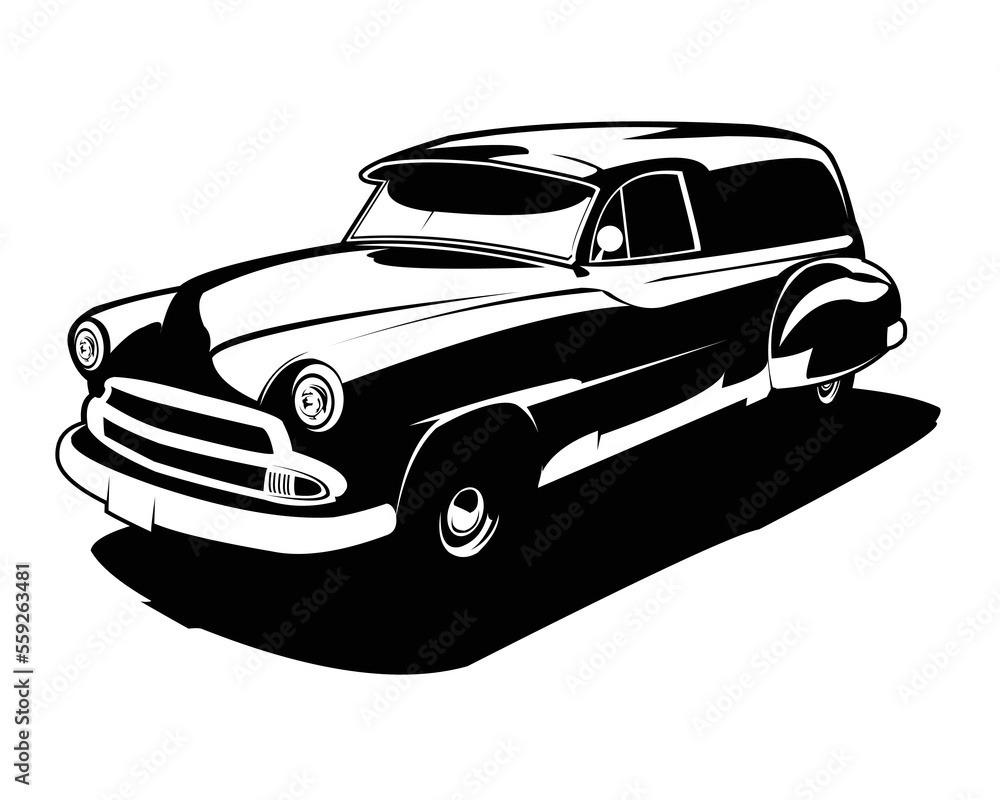 vector illustration of american classic panel truck isolated on white ...