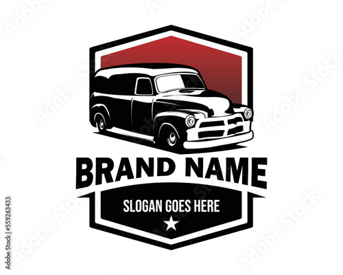 classic panel truck vector graphic illustration on white background showing from the side. best for badge, emblem, icon. © DEKI WIJAYA