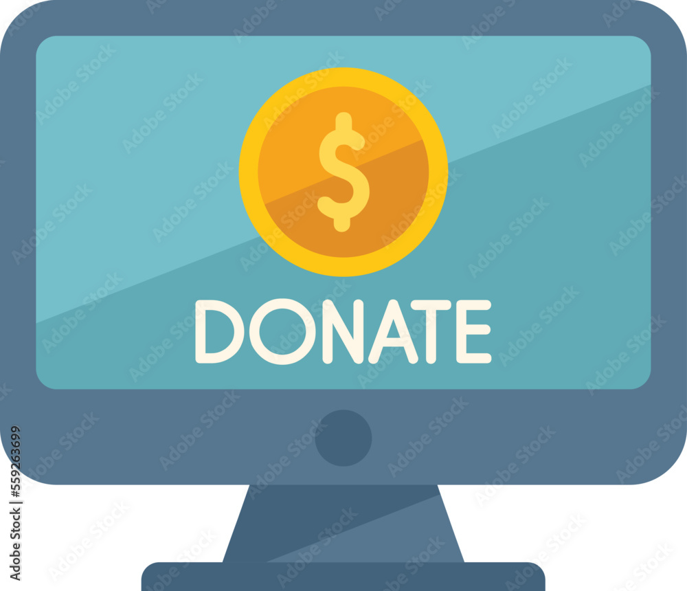 Donate online monitor icon flat vector. Charity help. Aid people isolated Donate online monitor icon flat vector. Charity help. Aid people isolated
