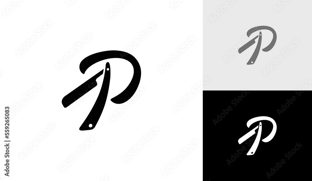 Shave logo with letter P for barbershop company logo design vector Shave logo with letter P for barbershop company logo design vector