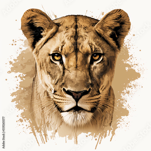 Photo Lioness, female of the lion, for logo or design. Generative AI.