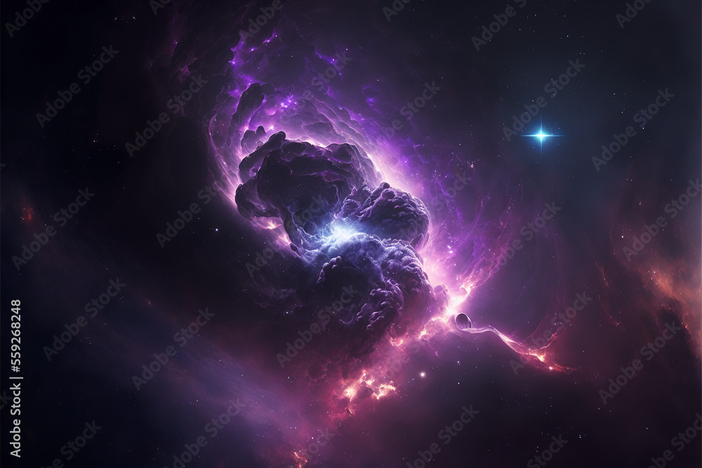 Nebula Space purple wallpaper or background. Generative AI. Stock ...