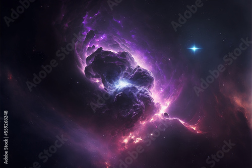 Nebula Space purple wallpaper or background. Generative AI.