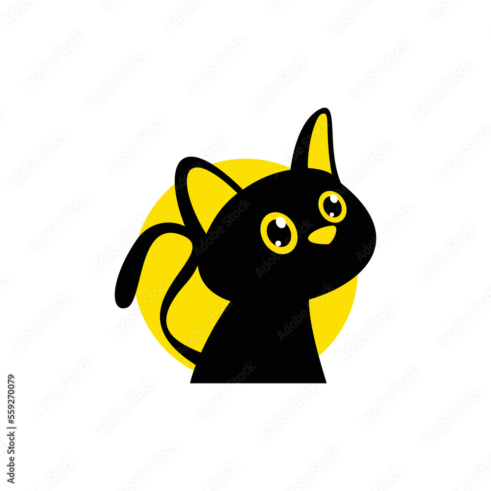 Simple cartoon cute black cat