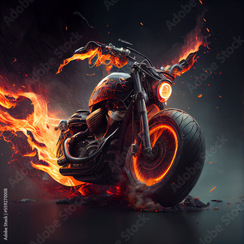 Fotobehang stunning classic motorbike on fire, epic chopper or scrambler motorcycle