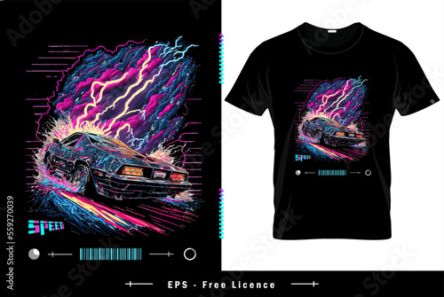 T shirt street wear design outrun electro 1980s, vintage t shirt design trendy print t shirt design fashion