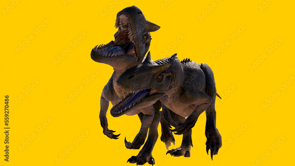 allosaurus isolated on yellow blank background allosaurus isolated on yellow blank background