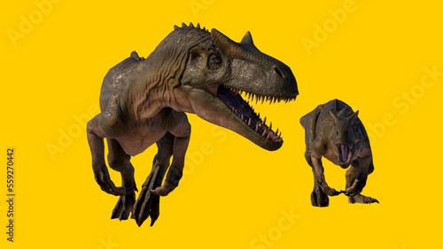 allosaurus isolated on yellow blank background