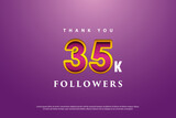 35k followers celebration on purple background.