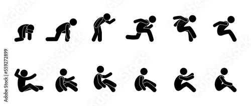 stick figure man icons, direction gestures, human silhouette, stickman isolated