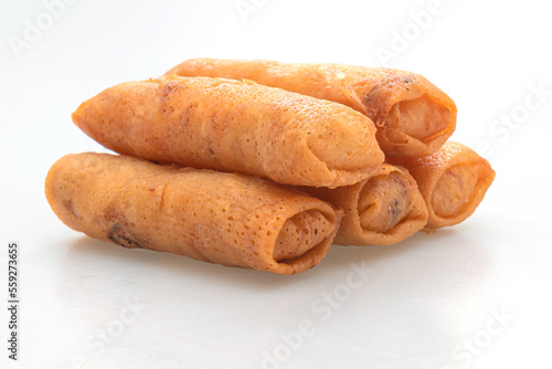 fried spring roll on white background