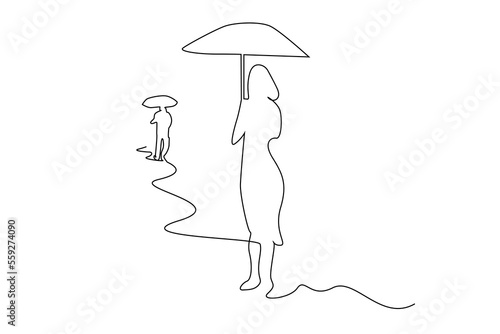 people walking in the rain holding umbrellas full body line art