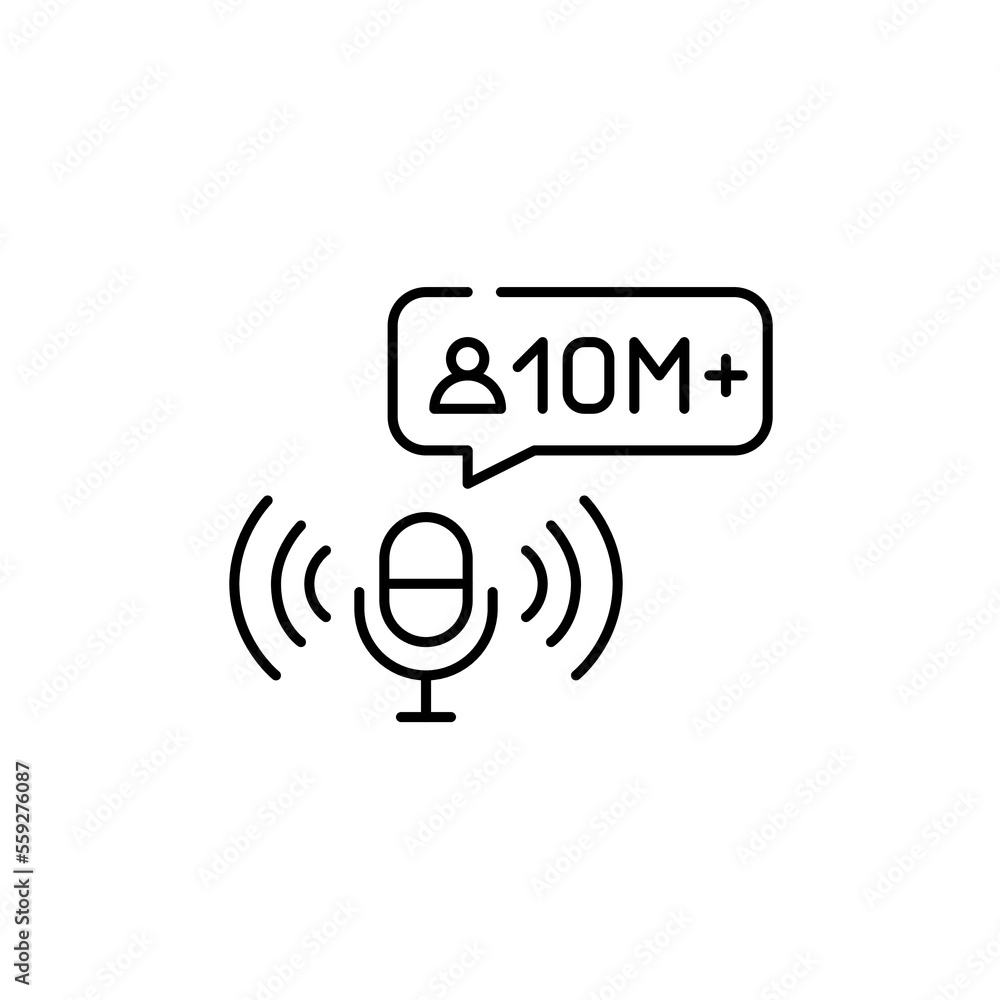 Popular podcast with 10 millions subscribers. Pixel perfect, editable stroke icon Popular podcast with 10 millions subscribers. Pixel perfect, editable stroke icon