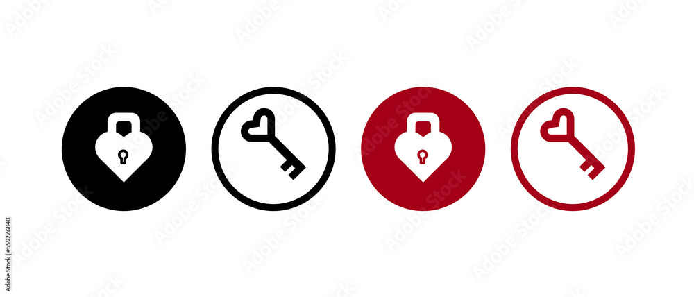 key heart icon set. lock and unlock icon in flat style - stock vector. key heart icon set. lock and unlock icon in flat style - stock vector.