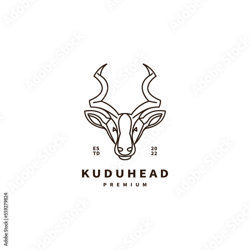 kudu head with line art style vintage logo design