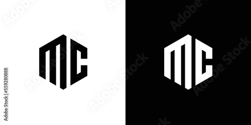 Letter M C Polygon, Hexagonal Minimal and Trendy Professional Logo Design On Black And White Background