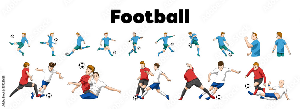 Football player vector set collection graphic clipart design