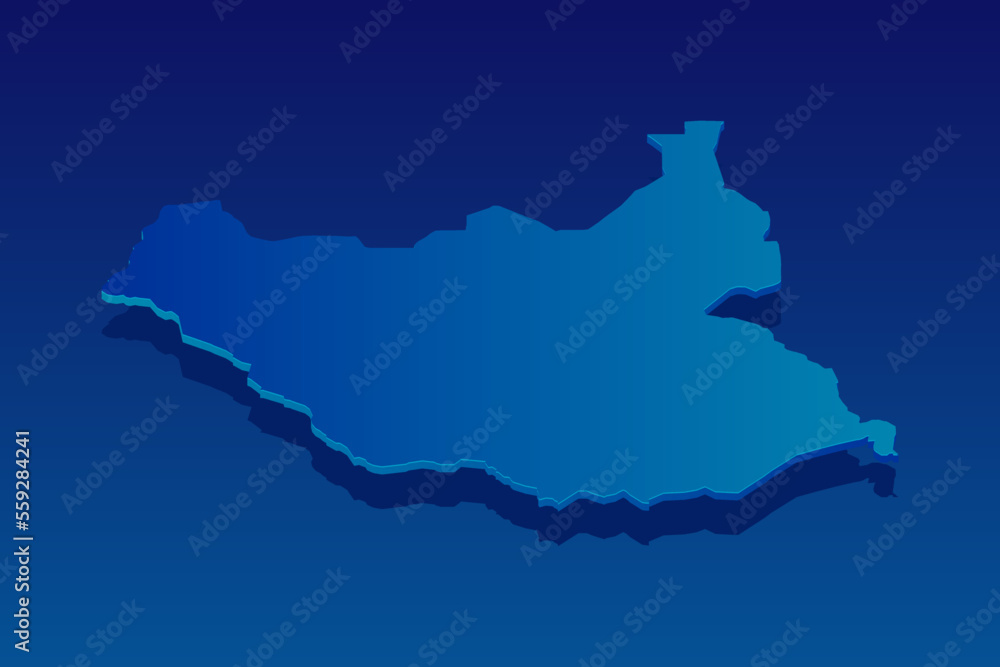 map of South Sudan on blue background. Vector modern isometric concept greeting Card illustration eps 10.