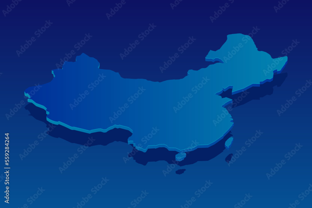 map of China on blue background. Vector modern isometric concept greeting Card illustration eps 10.