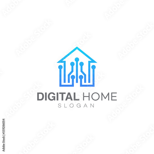 digital home logo design template vector