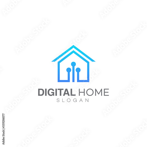 digital home logo design template vector