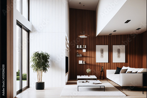 Light Interior Room With Modern Architecture and Natual Light White Walls And Wooden Accents