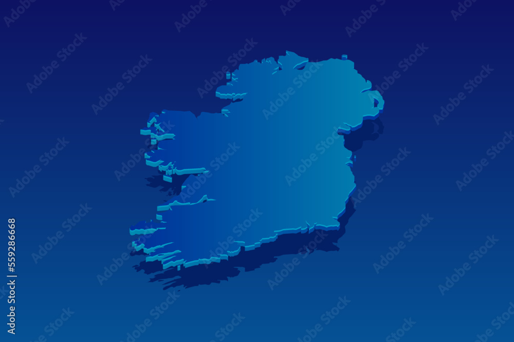 map of Ireland on blue background. Vector modern isometric concept greeting Card illustration eps 10.