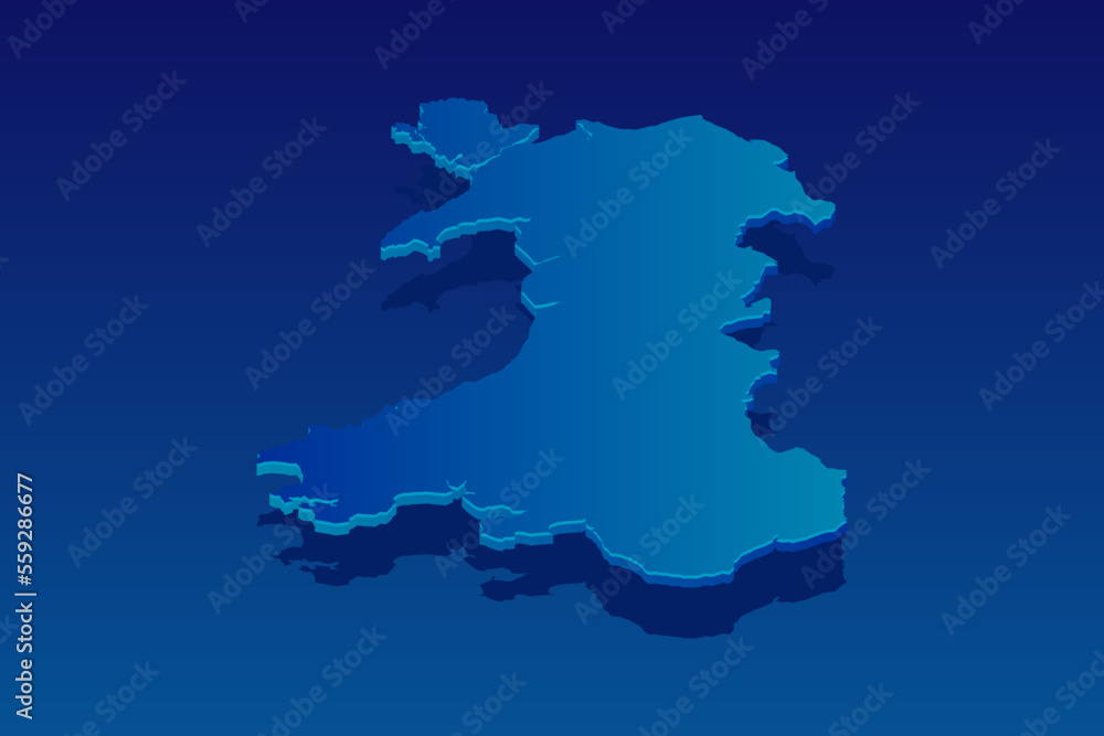 map of Wales on blue background. Vector modern isometric concept greeting Card illustration eps 10.