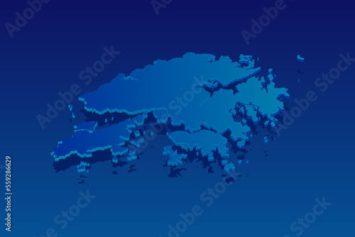map of Hong Kong on blue background. Vector modern isometric concept greeting Card illustration eps 10.