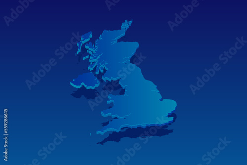 map of United Kingdom on blue background. Vector modern isometric concept greeting Card illustration eps 10.