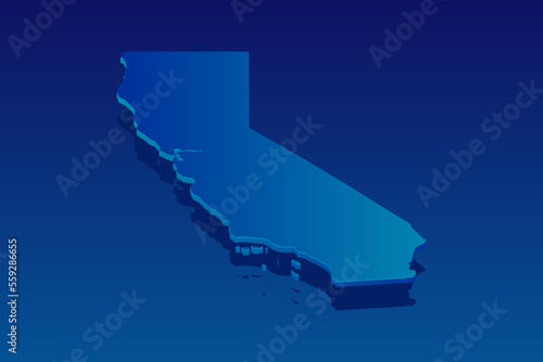 map of California on blue background. Vector modern isometric concept greeting Card illustration eps 10.
