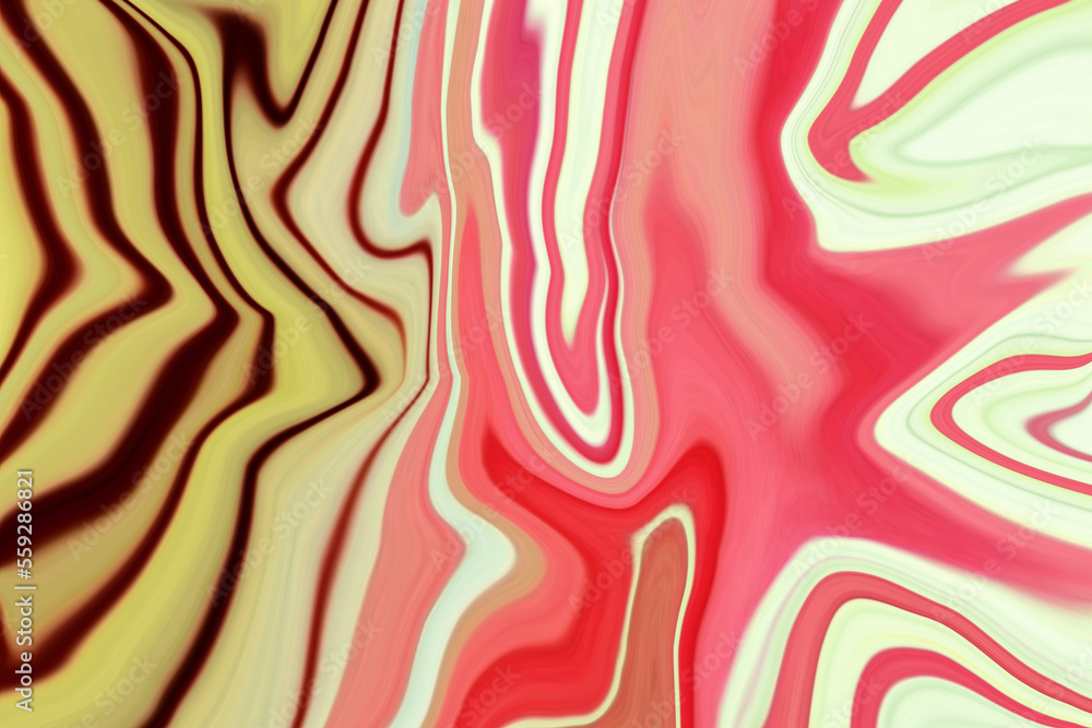 Fototapeta premium Abstract red and yellow stripes marble background, Decorative and swirl marbling effect silk background, modern multicolor mixed acrylic liquid marble, colorful wave background with mixed color.
