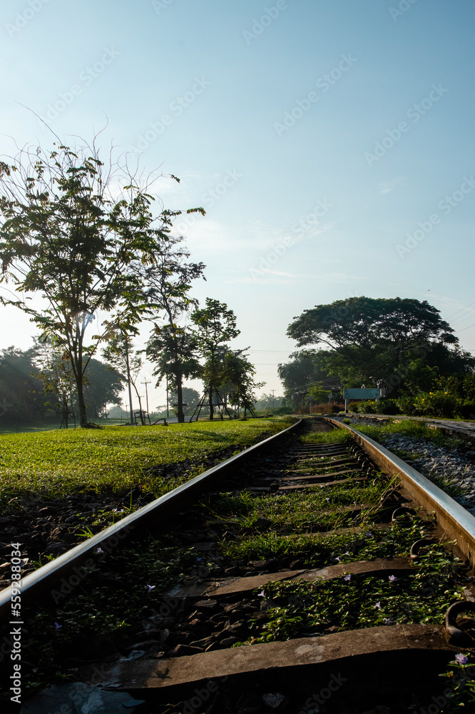 Fototapeta premium old railway with wood and steel in Thaoland