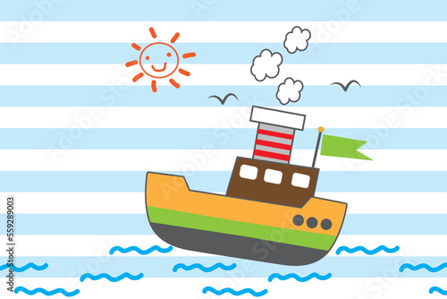 ship in the sea cartoon vector