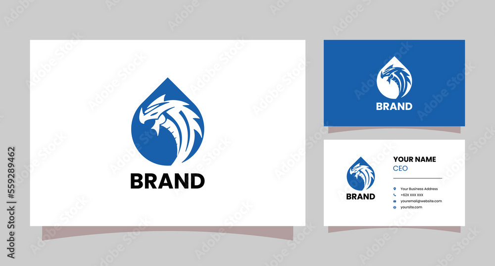 water drop and dragon combination logo with business card water drop and dragon combination logo with business card