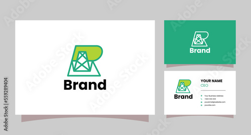 logo combination letter R and tower with business card.
