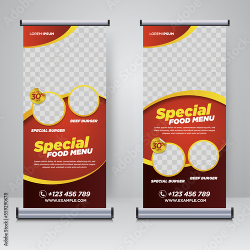 Food and Restaurant roll up banner design template