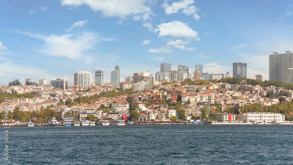 Fototapeta premium City view of Istanbul skyline, from the Bosporous strait, Istanbul, Turkey