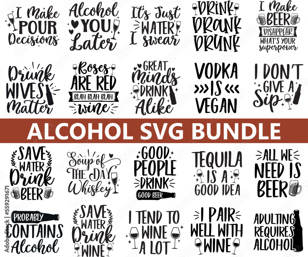 Alcohol Bundle Svg, Wine svg, funny alcohol svg, Drink Svg, drinking svg, tequila svg, vodka silhouette Digital Download,