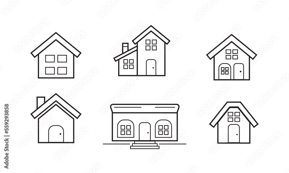 SIX HOME VECTORS WITH LINE STYLE. BLACK. NICE TO USE ON BILLBOARD BANNERS, FLAYERS AND ICONS.
