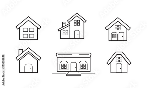SIX HOME VECTORS WITH LINE STYLE. BLACK. NICE TO USE ON BILLBOARD BANNERS, FLAYERS AND ICONS.