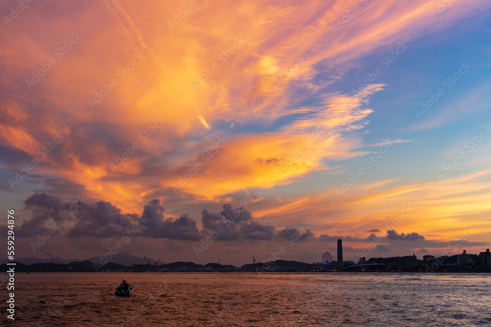 Naklejka premium 関門海峡の夕焼け