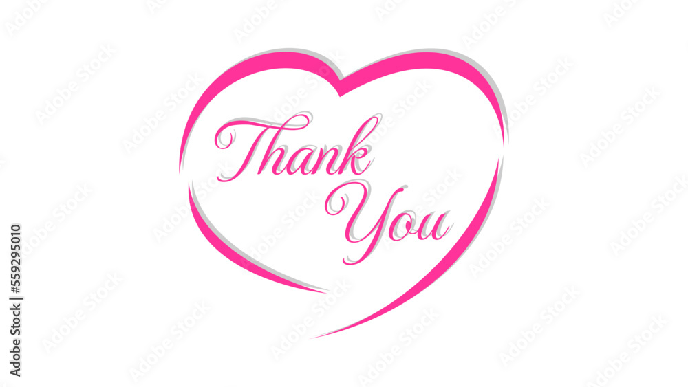 Thank You pink love typography lettering with white background, vector illustration.
